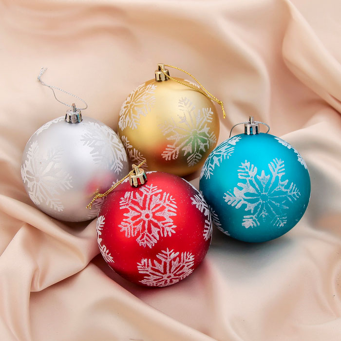 Новогодние шары Снежинки 4 шт 8 см SL1307162